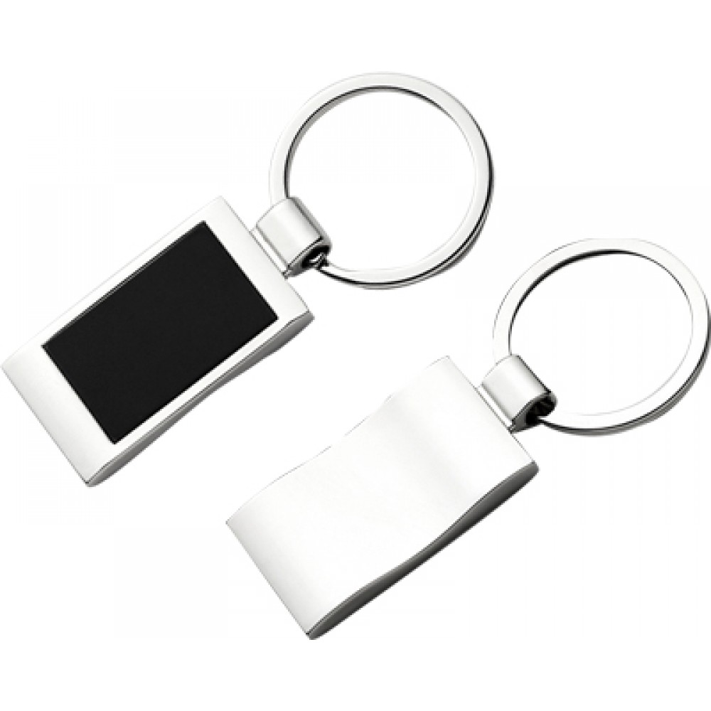 Metal keyring with box - front with black engraving plate and plain metal back